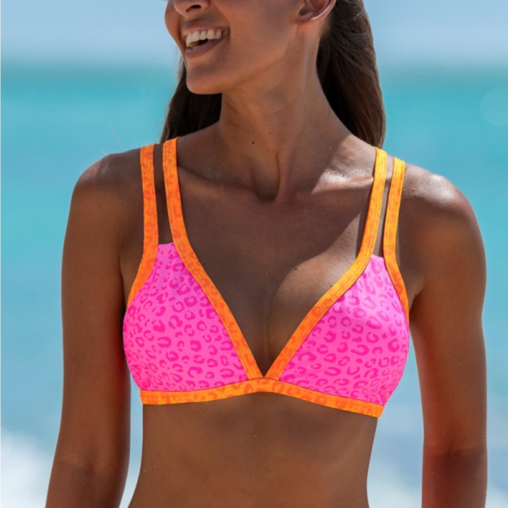 POPVIL size small Vibrant Pink and Orange Leopard Print Bikini Top-**NEW**